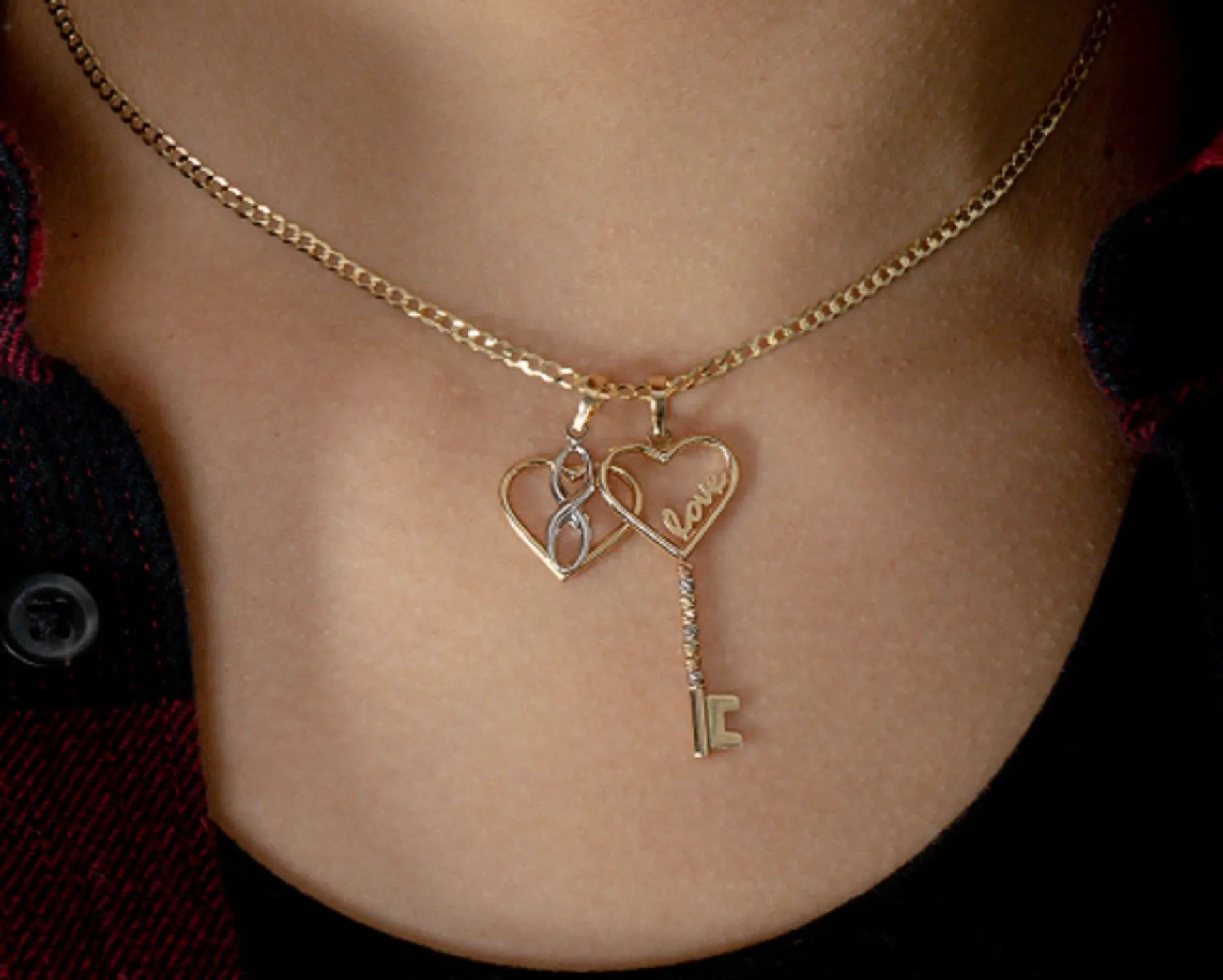 14k Two Tone Gold Vertical Infinity Sign in Open Heart Pendant