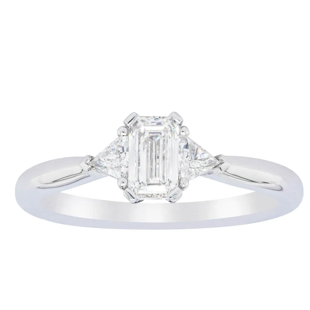 18ct White Gold .50ct Emerald Cut Diamond Ring