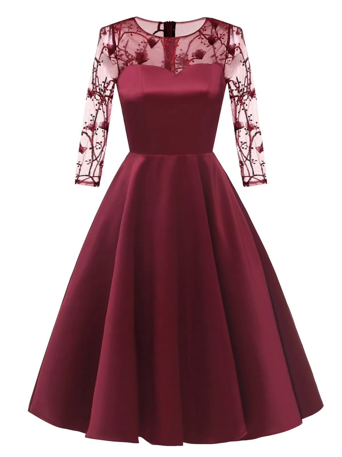 1950s 3/4 Sleeve Lace Chiffon Dress