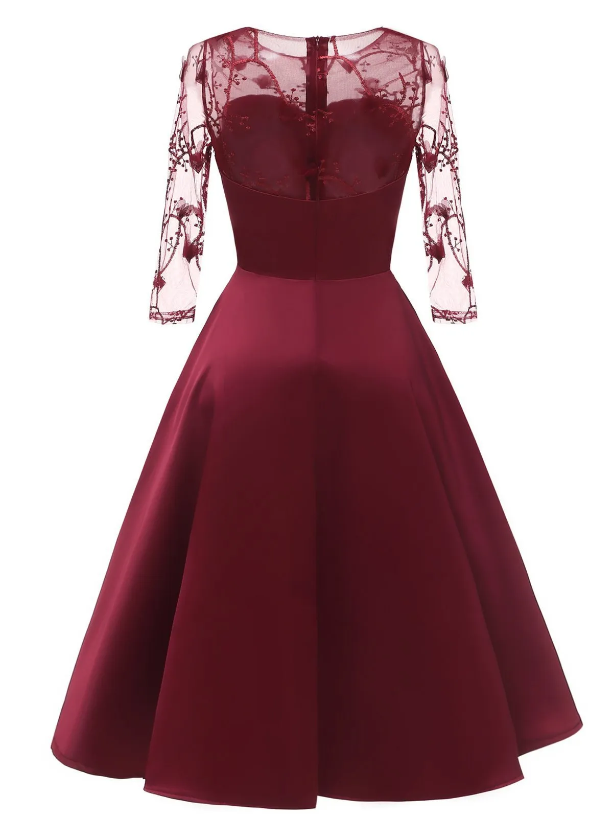 1950s 3/4 Sleeve Lace Chiffon Dress