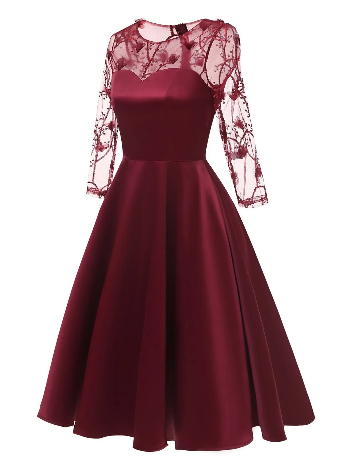 1950s 3/4 Sleeve Lace Chiffon Dress