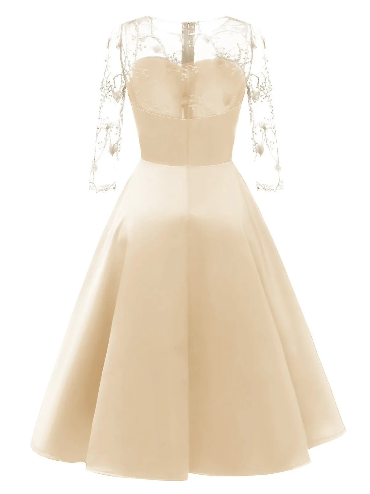1950s 3/4 Sleeve Lace Chiffon Dress