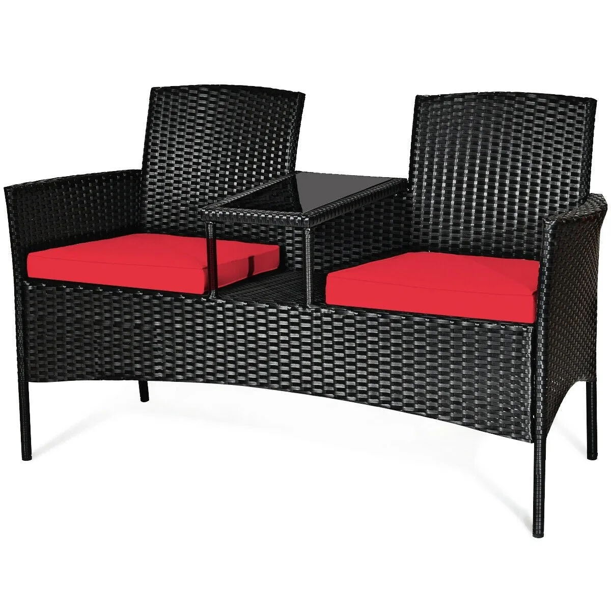2-Person Wicker Rattan Patio Conversation Furniture Set - Red