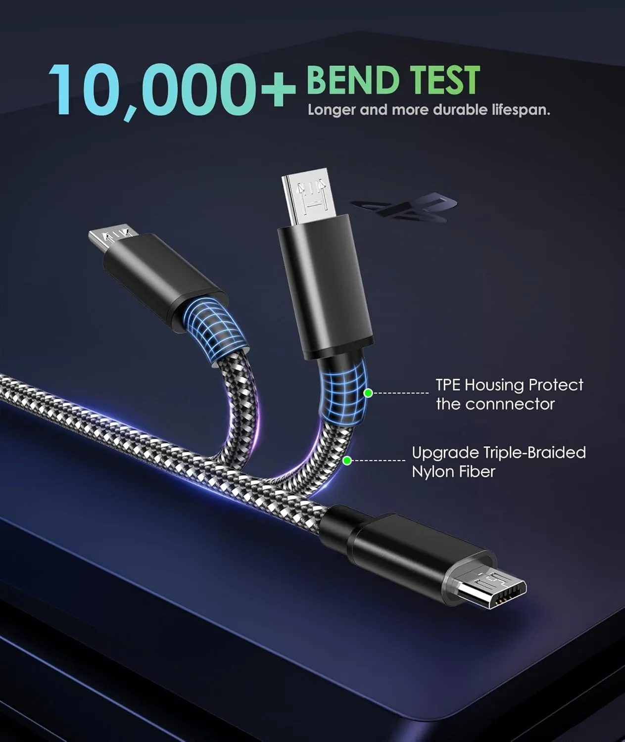 6amLifestyle PS4 Charger Cable for Controller, 2 Pack 10ft Micro USB Nylon Braided Cord, Micro USB Wire for PlayStation 4, Cables Slim/Pro, Xbox One S/X Controller, Android Phones, 2 Pack Black