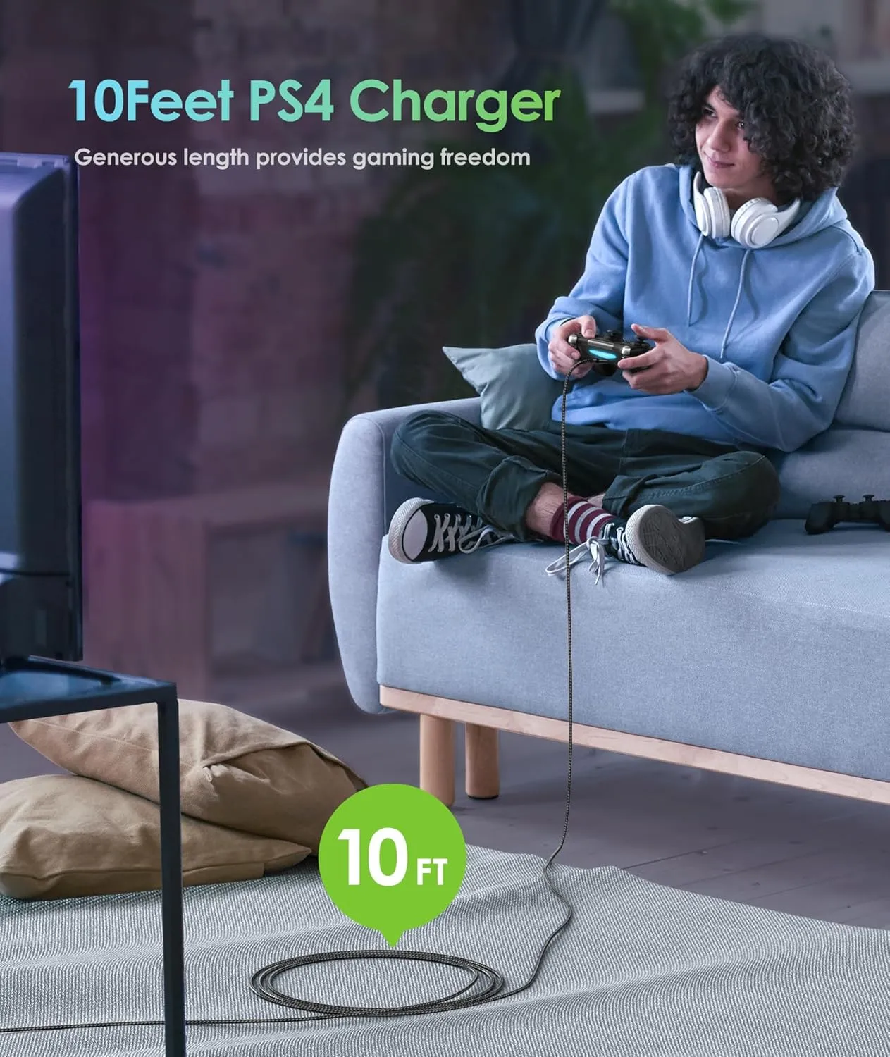 6amLifestyle PS4 Charger Cable for Controller, 2 Pack 10ft Micro USB Nylon Braided Cord, Micro USB Wire for PlayStation 4, Cables Slim/Pro, Xbox One S/X Controller, Android Phones, 2 Pack Black