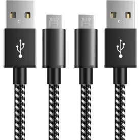 6amLifestyle PS4 Charger Cable for Controller, 2 Pack 10ft Micro USB Nylon Braided Cord, Micro USB Wire for PlayStation 4, Cables Slim/Pro, Xbox One S/X Controller, Android Phones, 2 Pack Black