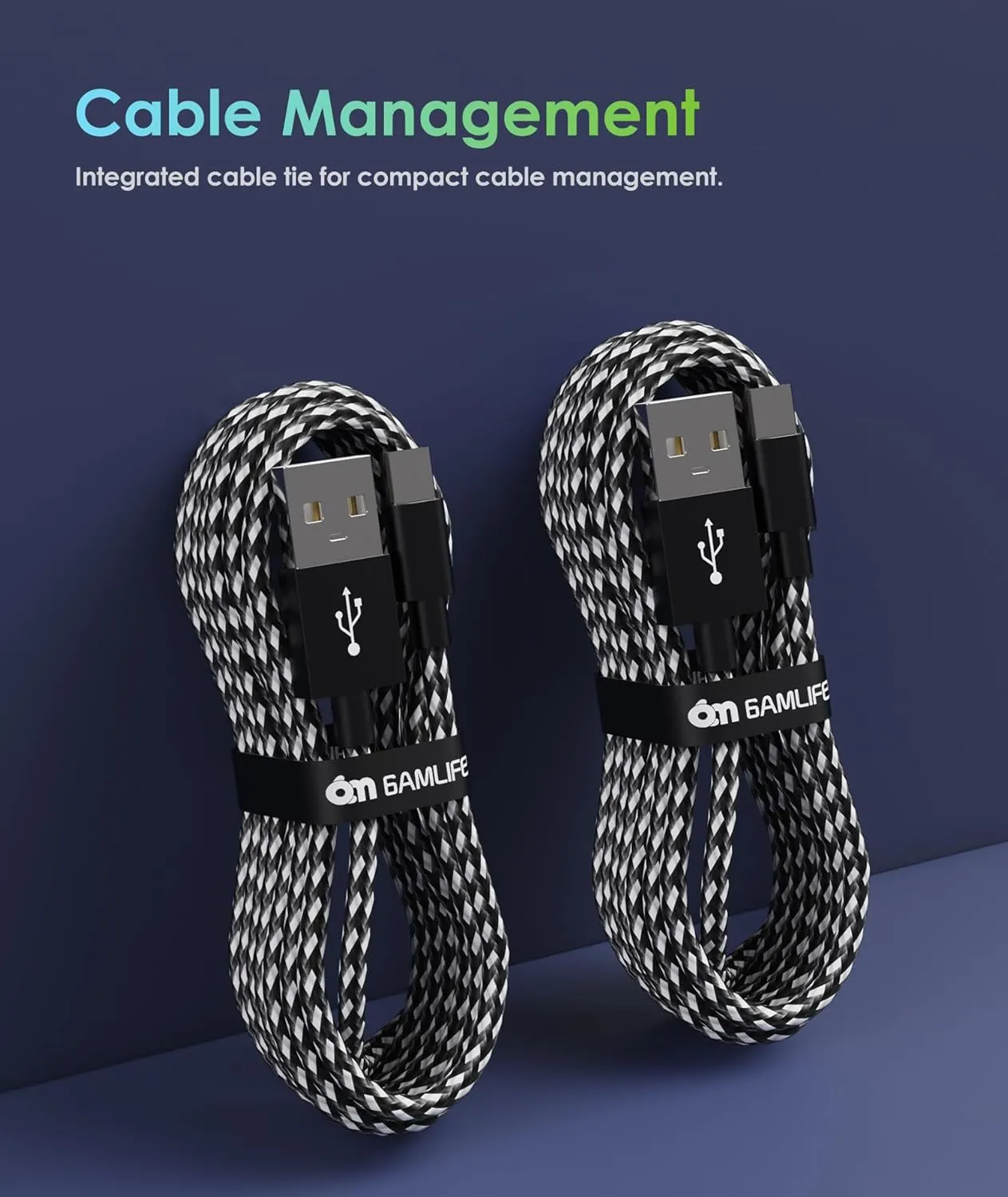 6amLifestyle PS4 Charger Cable for Controller, 2 Pack 10ft Micro USB Nylon Braided Cord, Micro USB Wire for PlayStation 4, Cables Slim/Pro, Xbox One S/X Controller, Android Phones, 2 Pack Black