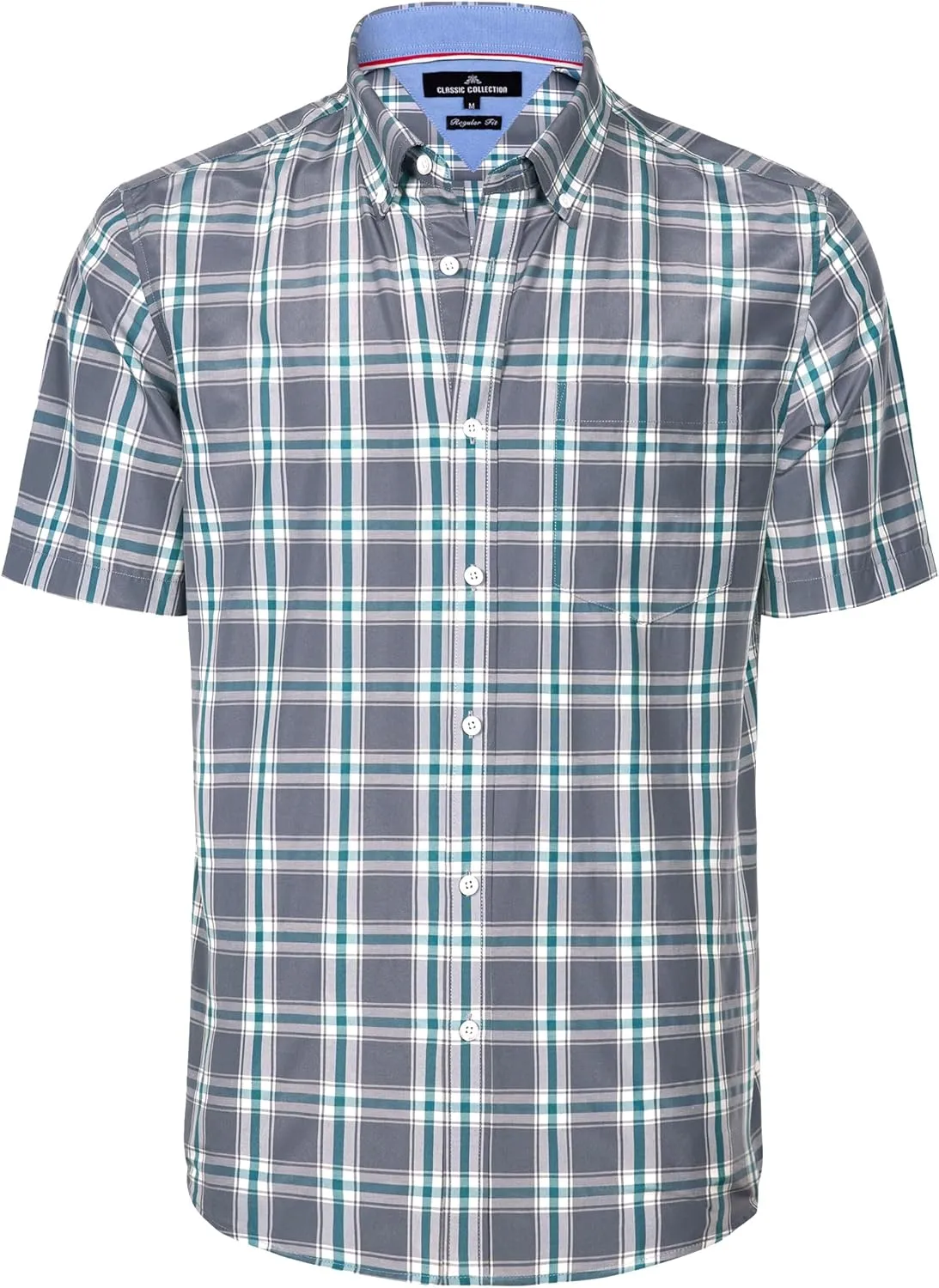 Alimens & Gentle Mens Plaid Short Sleeve Button Down Shirts Cotton Regular Fit Casual Gingham Shirts