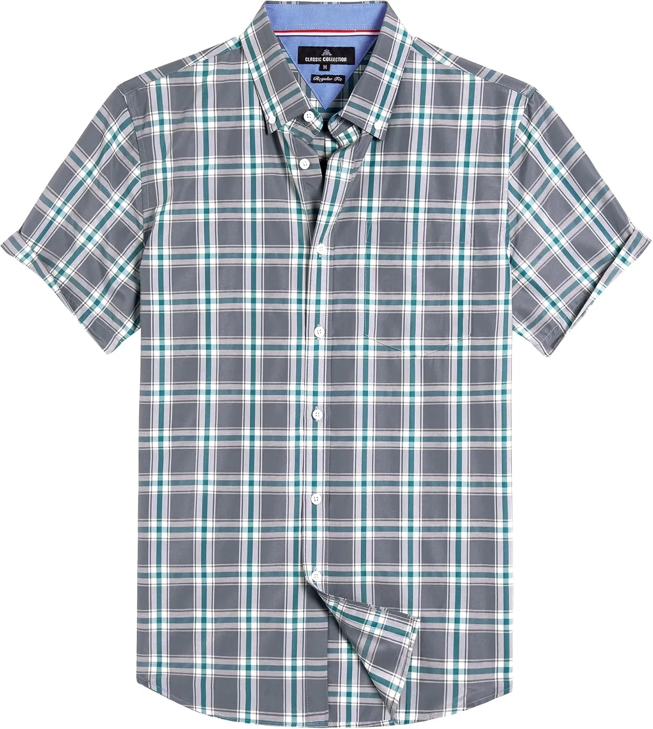 Alimens & Gentle Mens Plaid Short Sleeve Button Down Shirts Cotton Regular Fit Casual Gingham Shirts