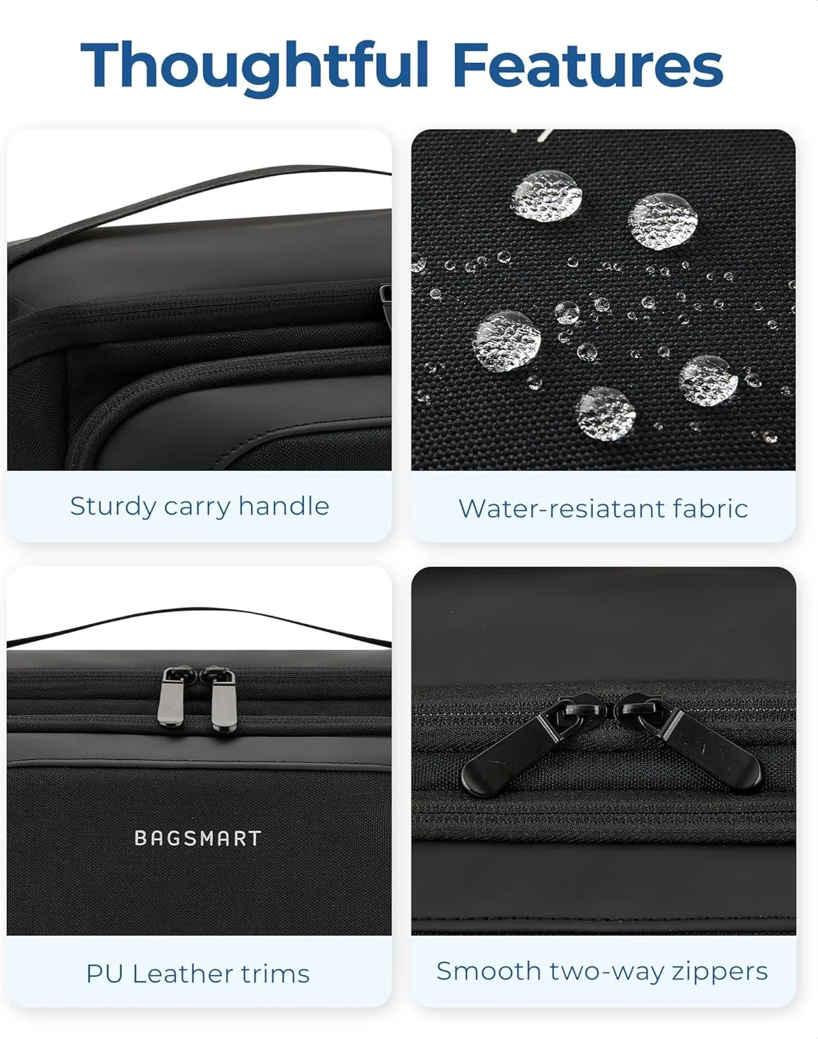 BAGSMART Toiletry Bag for Men, Wide Opening Travel Bag for Toiletries, Dopp Kit Water Resistant Shaving Hygiene Bag for Bathroom Shower, Toiletries Accessories,Travel Essentials (Navy Blue)