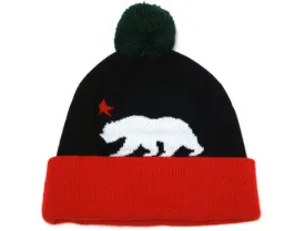 Cali Bear Pom Beanie Black/White/Red