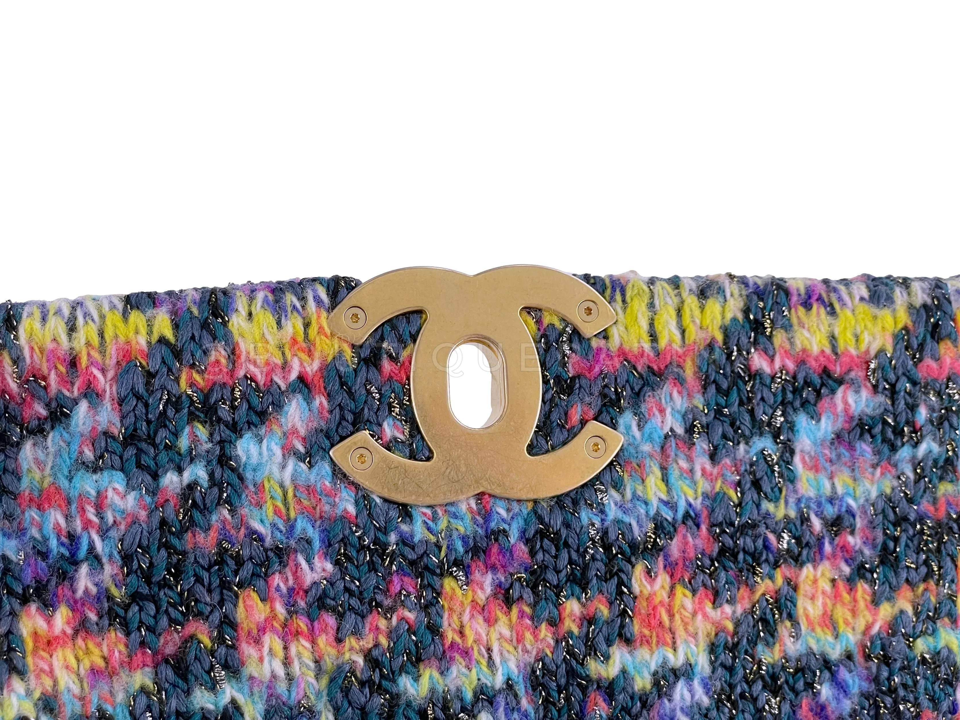 Chanel 19 Rainbow Houndstooth Tweed Wool Flap Bag Small
