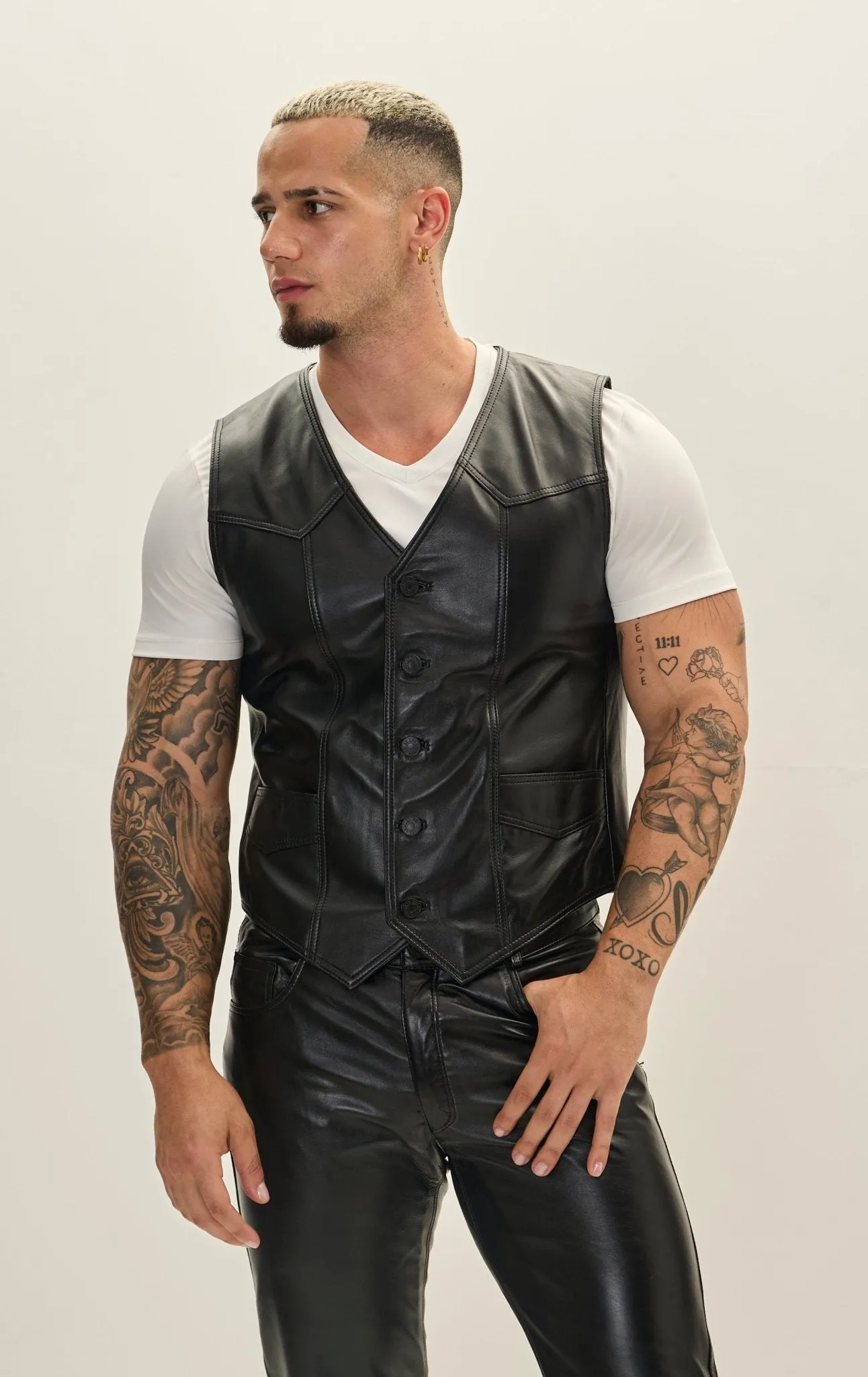 Classic Club Style Leather Vest - Black