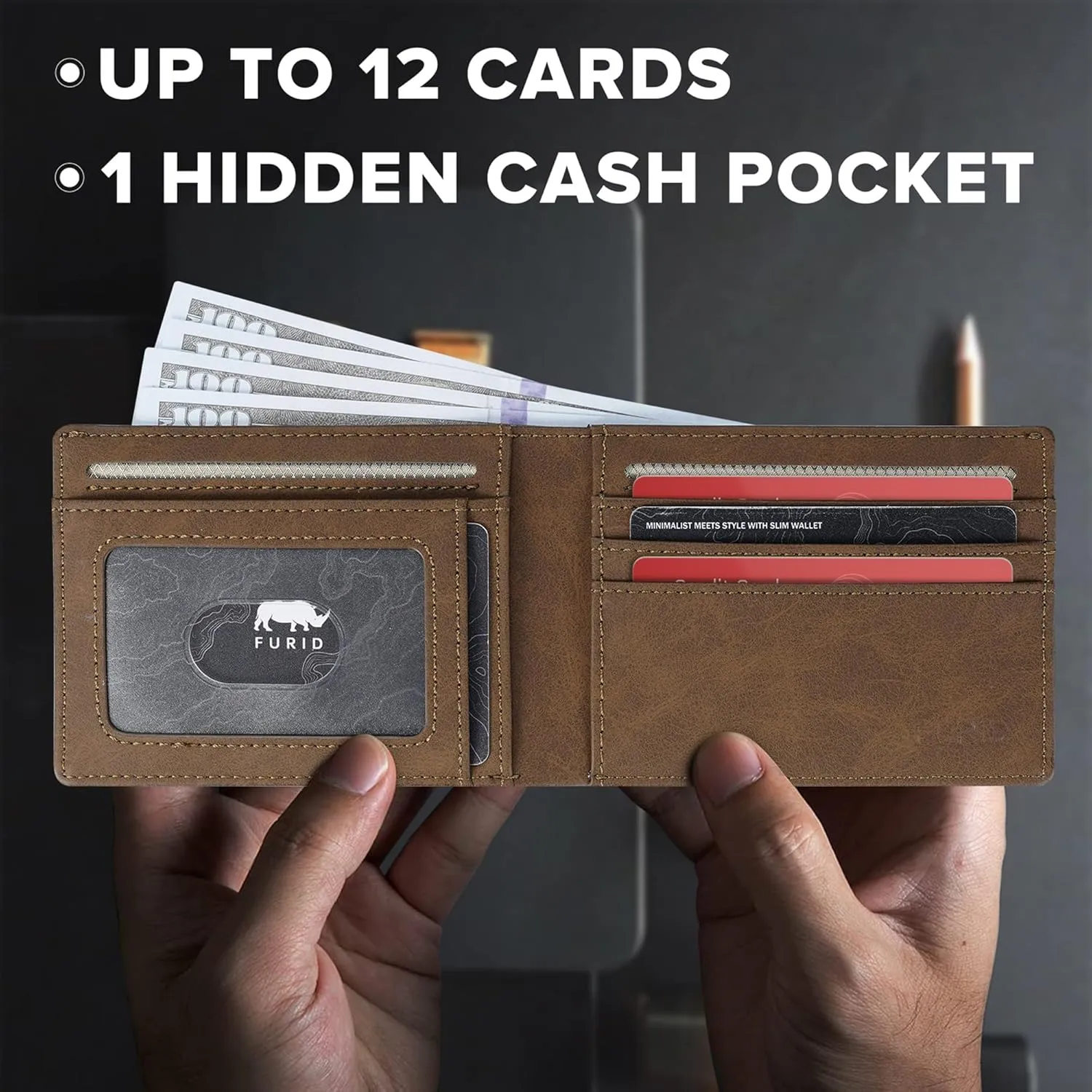 furid Apple Airtag Wallet Men Slim: Air Tag Wallet with Airtag Holder, RFID Blocking, Bifold, Front Pocket, Minimalist Card Wallet, Carbon Fiber Wallet