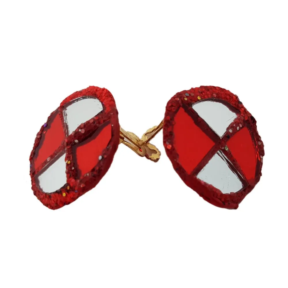 HARLEQUIN RED ROUND CLIP-ON EARRINGS
