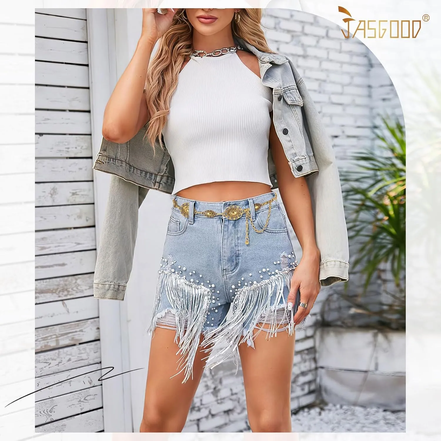 JASGOOD Western Metal Concho Belt for Women Cowgirl Waist Chain for Women Dress Pants