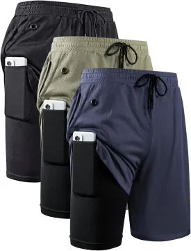 JWJ Mens 2 in 1 Running Shorts Quick Dry Gym Athletic Workout Clothes with Side Pockets