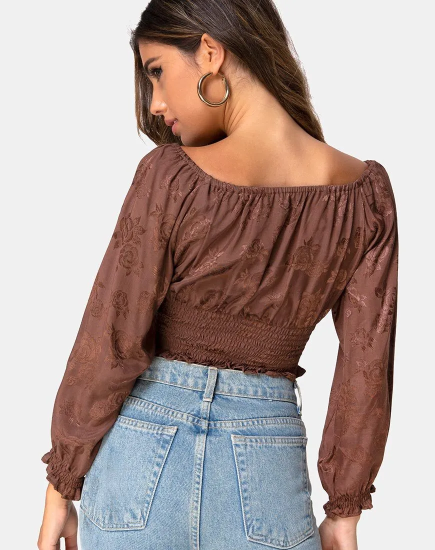 Lancer Crop Top in Satin Rose Chocolate