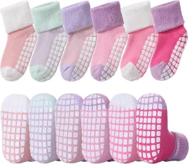 LANLEO Baby Girls Boys Non Slip Socks with Grips Toddler Kids Unisex Warm Thick Cotton Ankle Crew Socks with Grippers