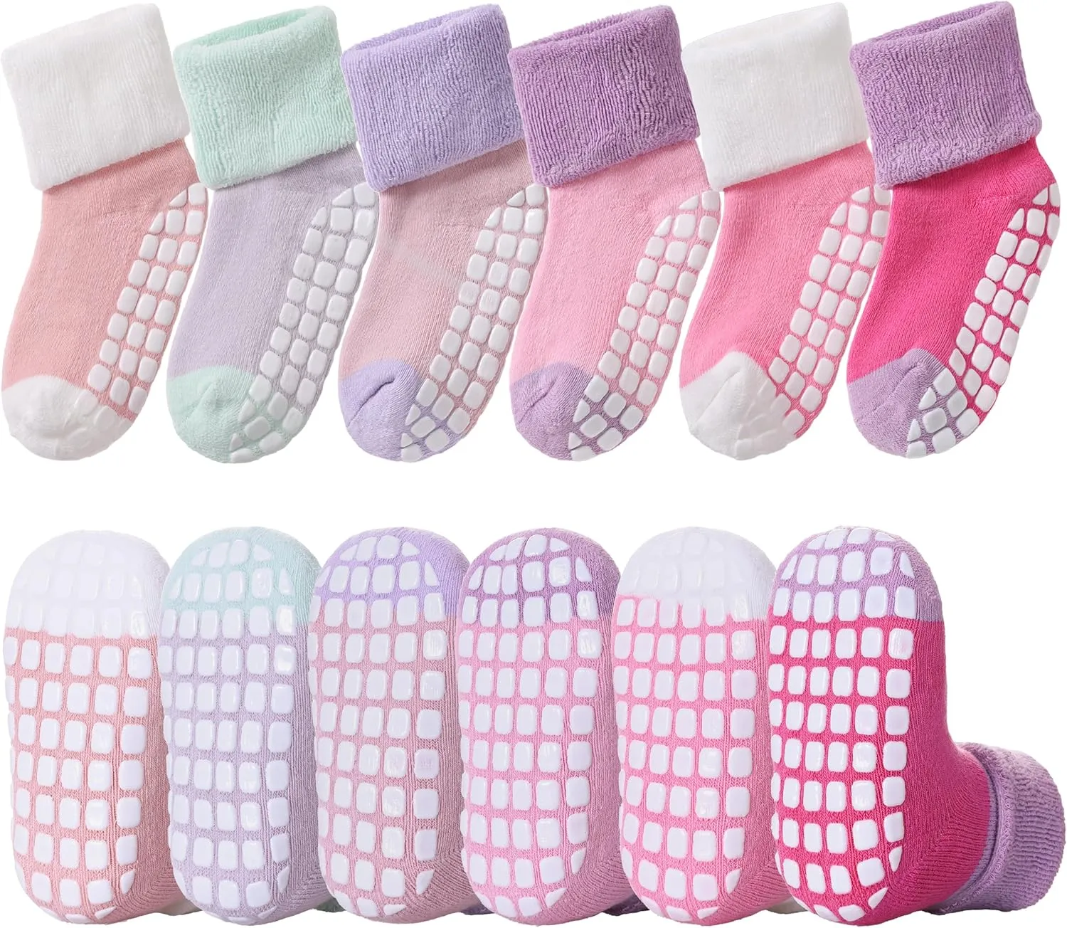 LANLEO Baby Girls Boys Non Slip Socks with Grips Toddler Kids Unisex Warm Thick Cotton Ankle Crew Socks with Grippers