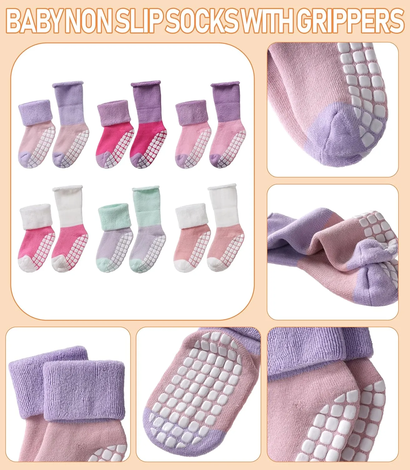 LANLEO Baby Girls Boys Non Slip Socks with Grips Toddler Kids Unisex Warm Thick Cotton Ankle Crew Socks with Grippers