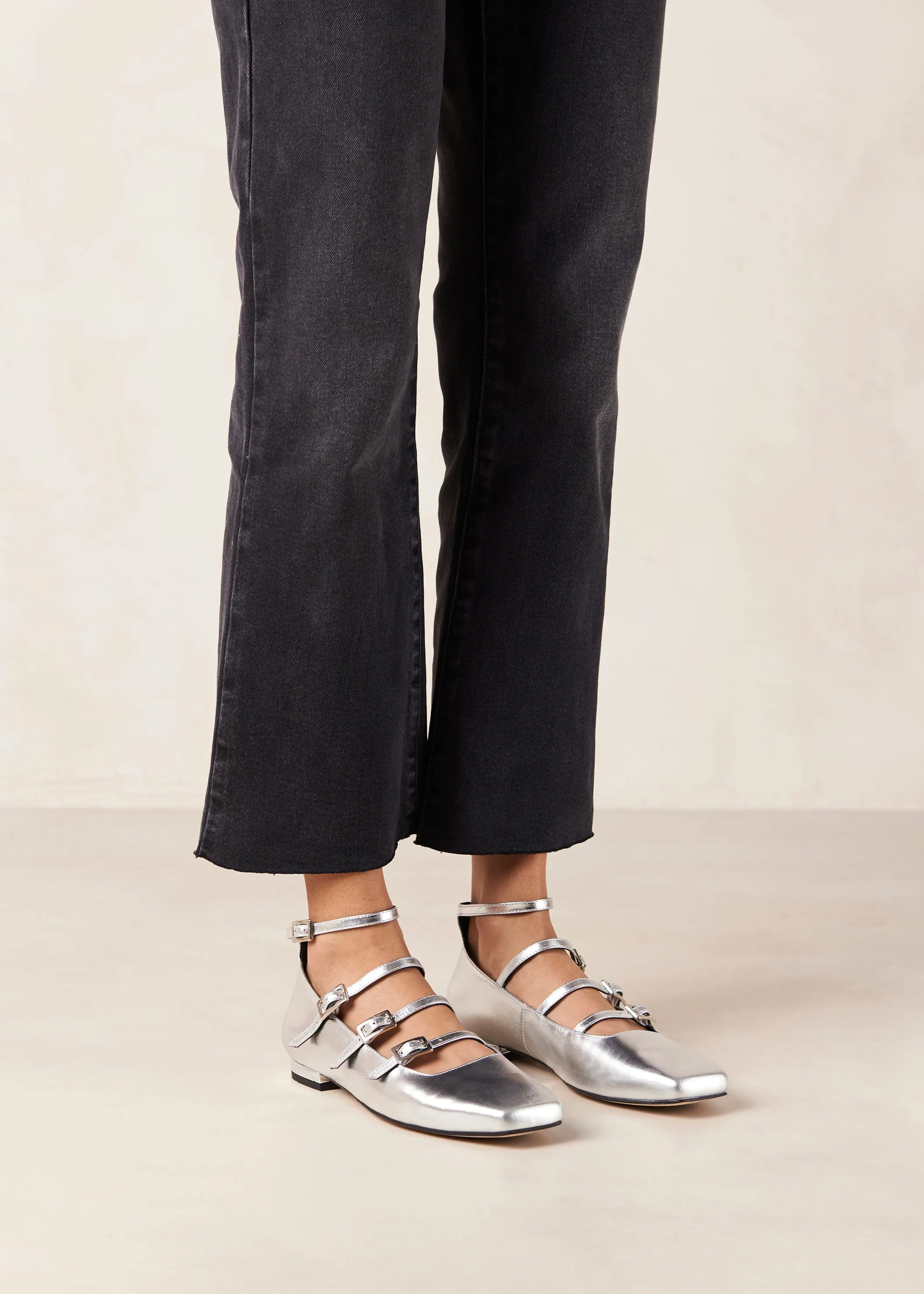 Luke Shimmer Silver Leather Ballet Flats