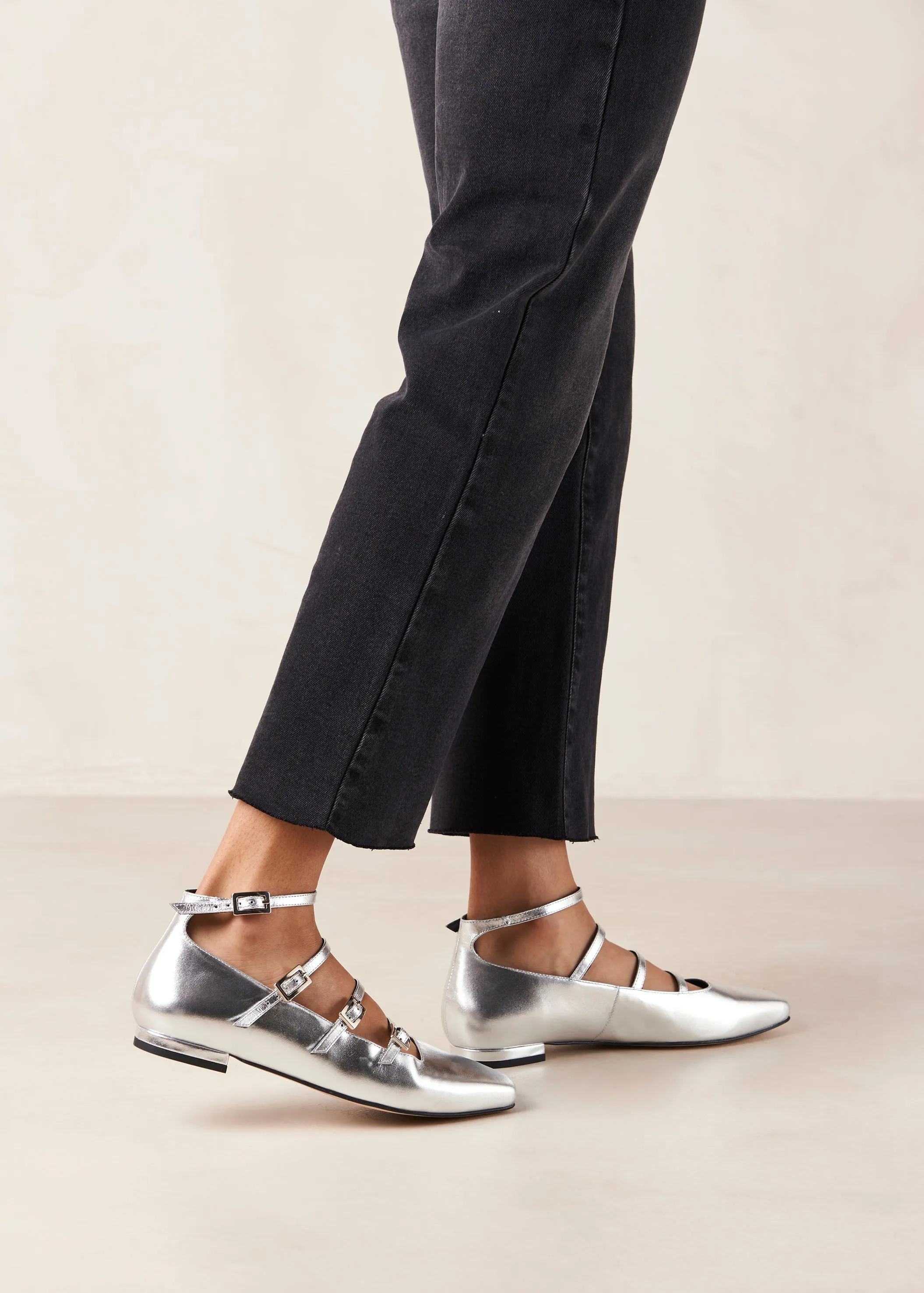 Luke Shimmer Silver Leather Ballet Flats