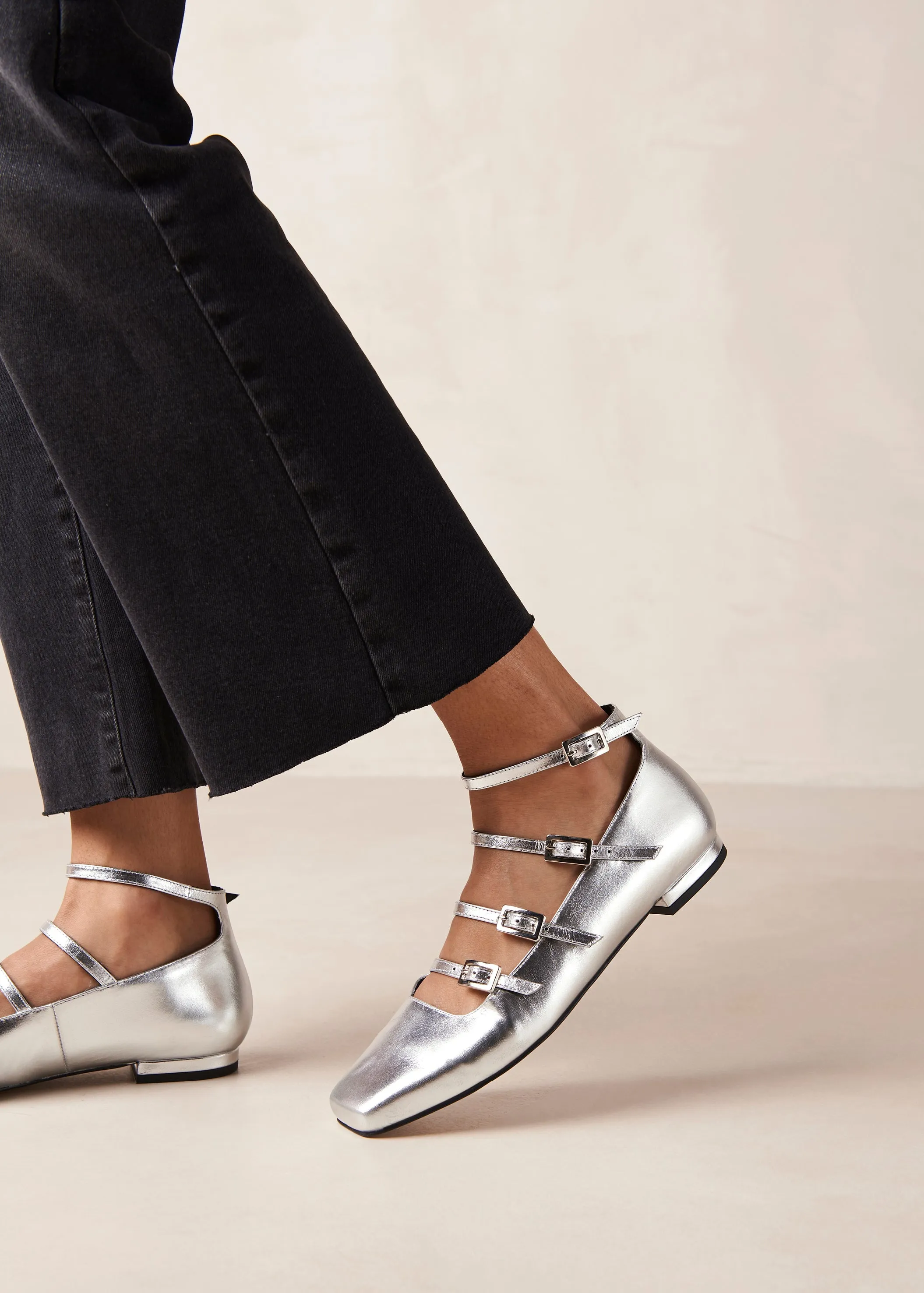 Luke Shimmer Silver Leather Ballet Flats
