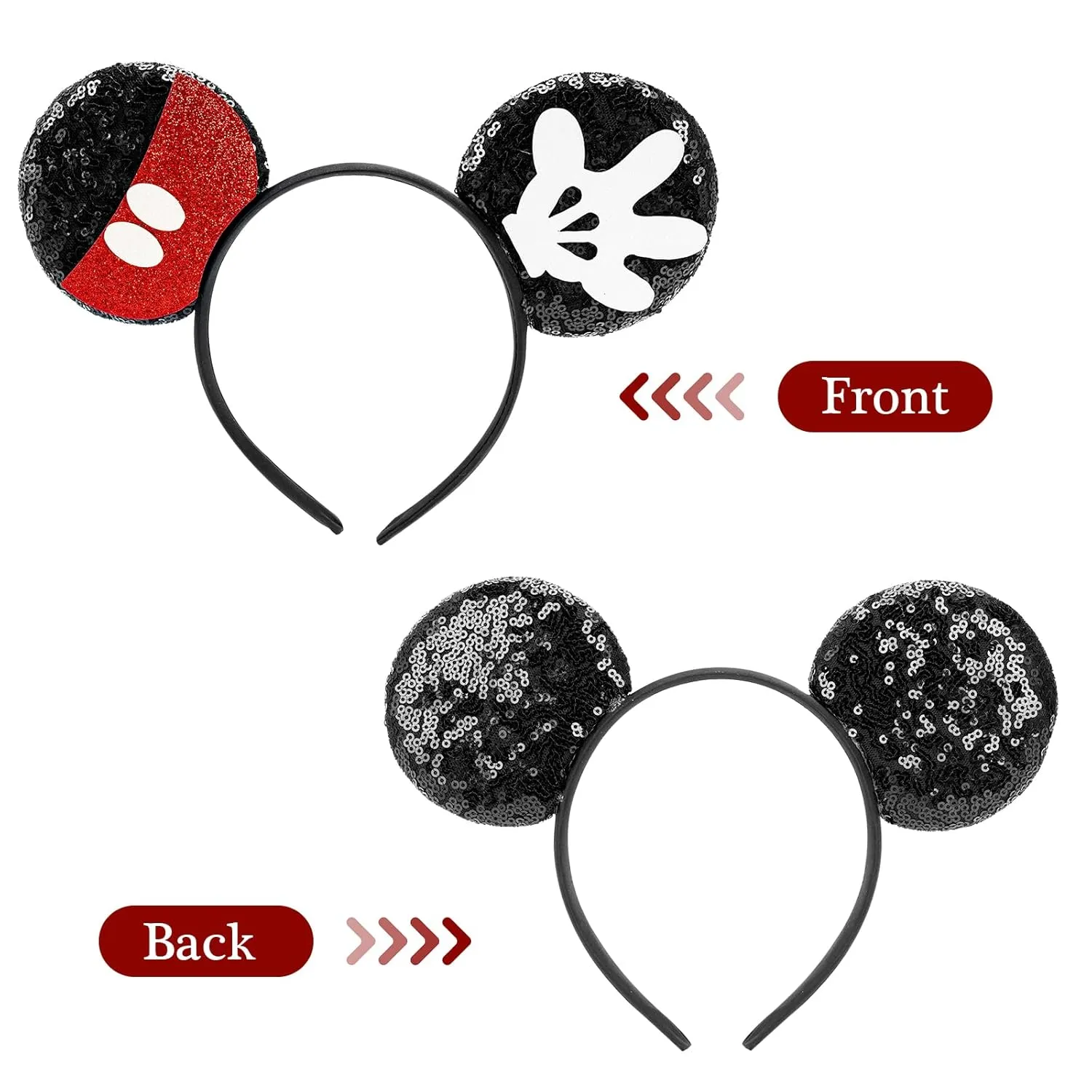 LYLIN Mouse Ears, Sequin Mouse Ears Headbands with Bow for Boys Women Girls, Red-Black Mouse Ears Hair Accessories for birthday party Halloween cosplay costume