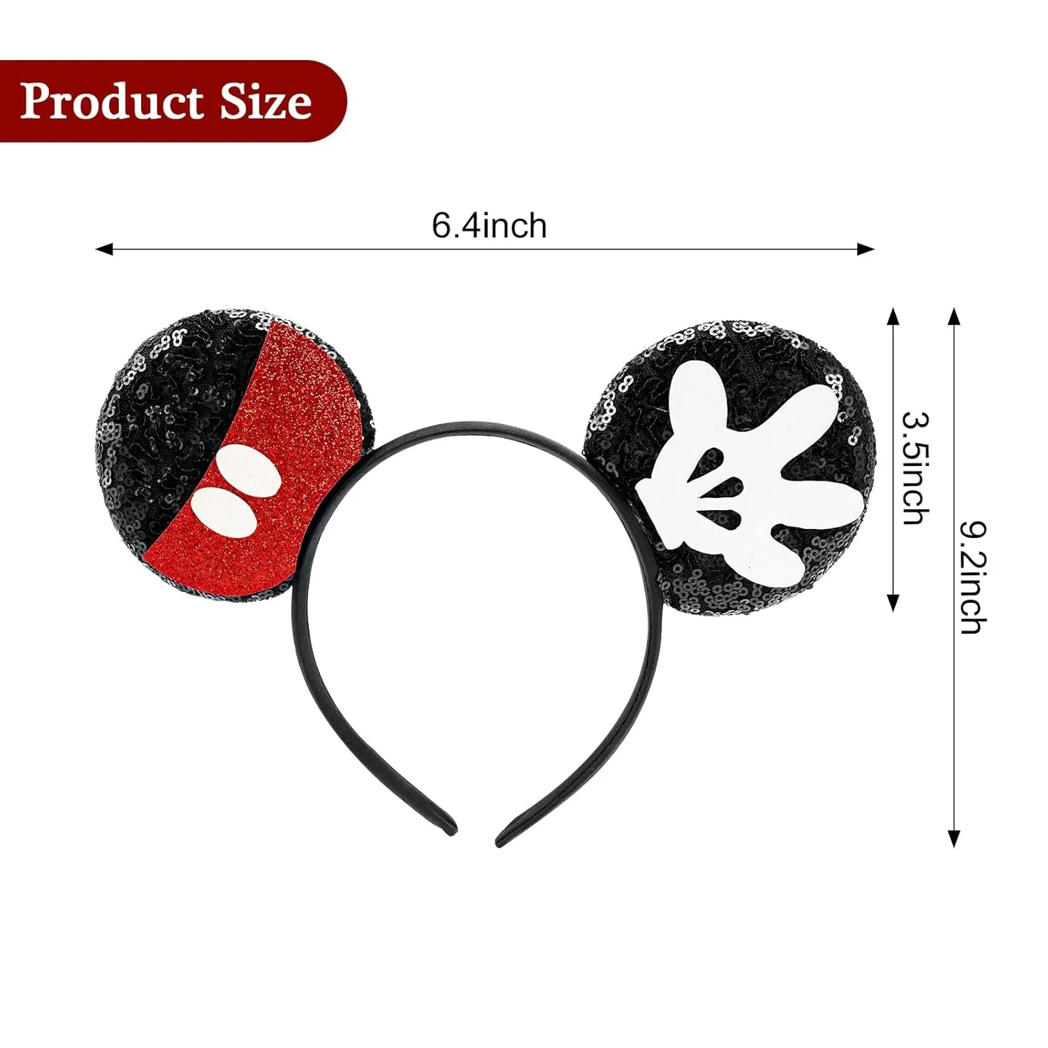 LYLIN Mouse Ears, Sequin Mouse Ears Headbands with Bow for Boys Women Girls, Red-Black Mouse Ears Hair Accessories for birthday party Halloween cosplay costume