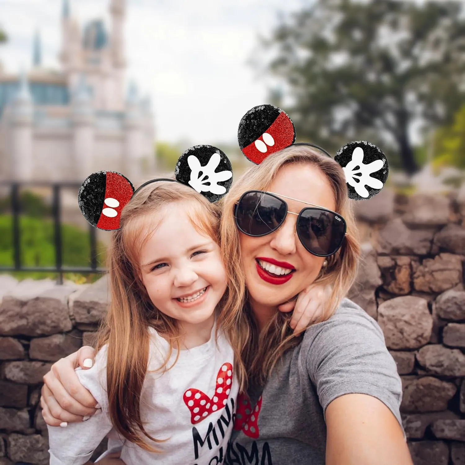 LYLIN Mouse Ears, Sequin Mouse Ears Headbands with Bow for Boys Women Girls, Red-Black Mouse Ears Hair Accessories for birthday party Halloween cosplay costume