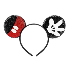 LYLIN Mouse Ears, Sequin Mouse Ears Headbands with Bow for Boys Women Girls, Red-Black Mouse Ears Hair Accessories for birthday party Halloween cosplay costume