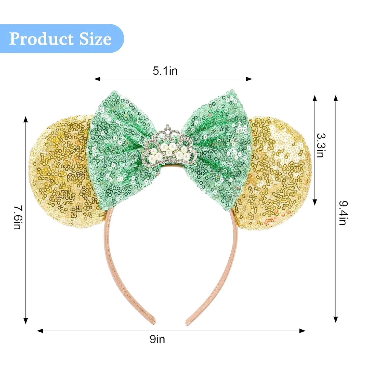 LYLIN Princess Tiana Ears,Tiana Mouse Ears Headbands for Women Girls Boys, Princess Accessories for Birthday Party Travel