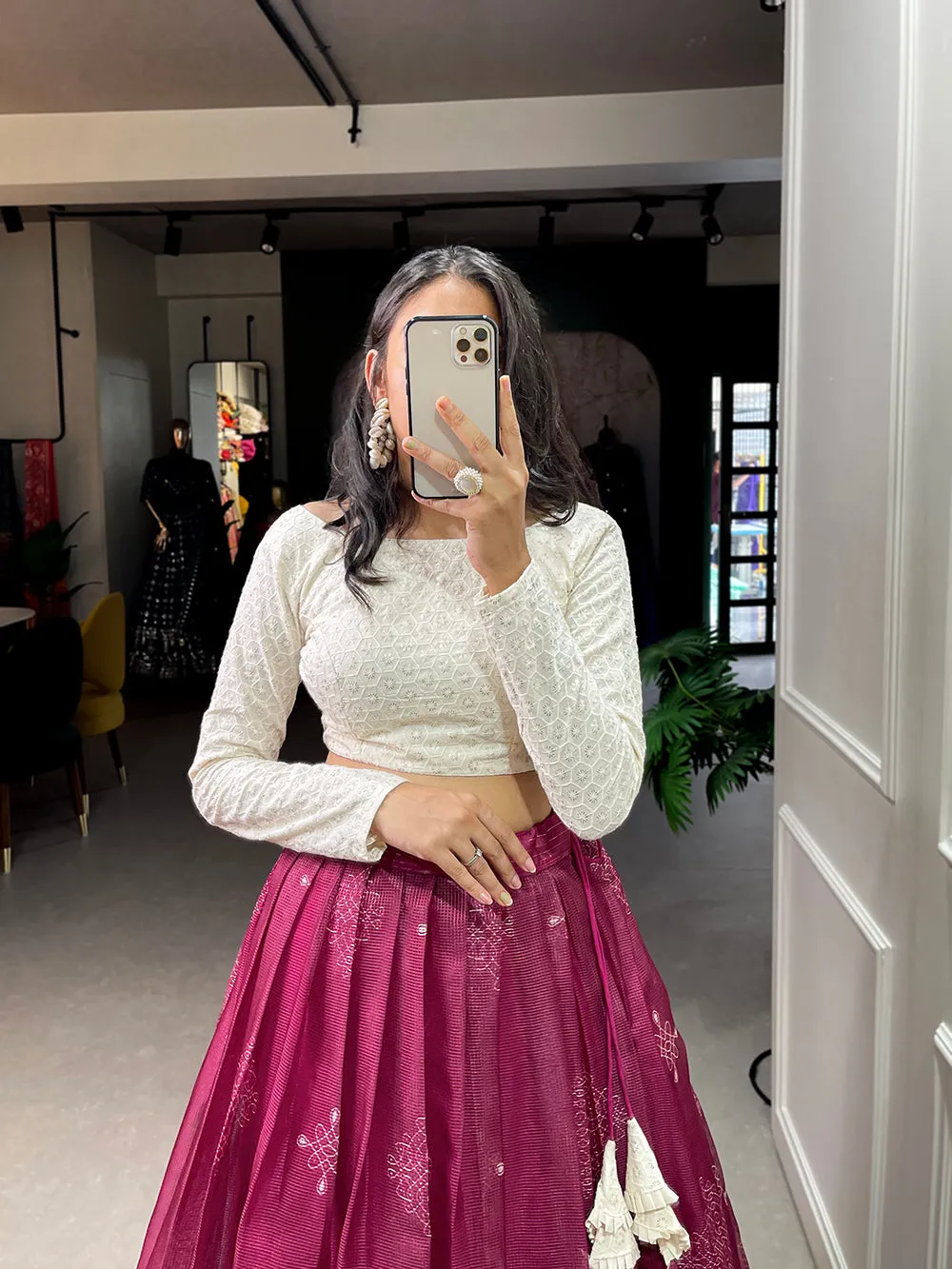 Magenta Color Digital Print Cora Chex Zari Border Co-Ord Set Lehenga Choli