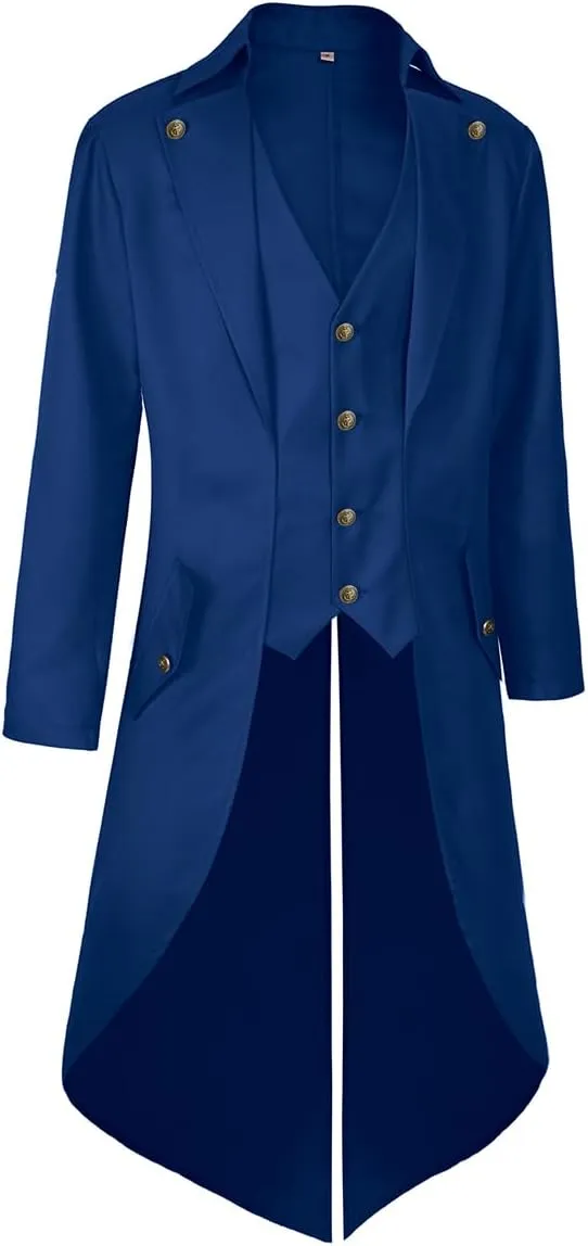 Mens Pirate Coat Steampunk Jacket Tailcoat Renaissance Jacket Halloween Hatter Costume