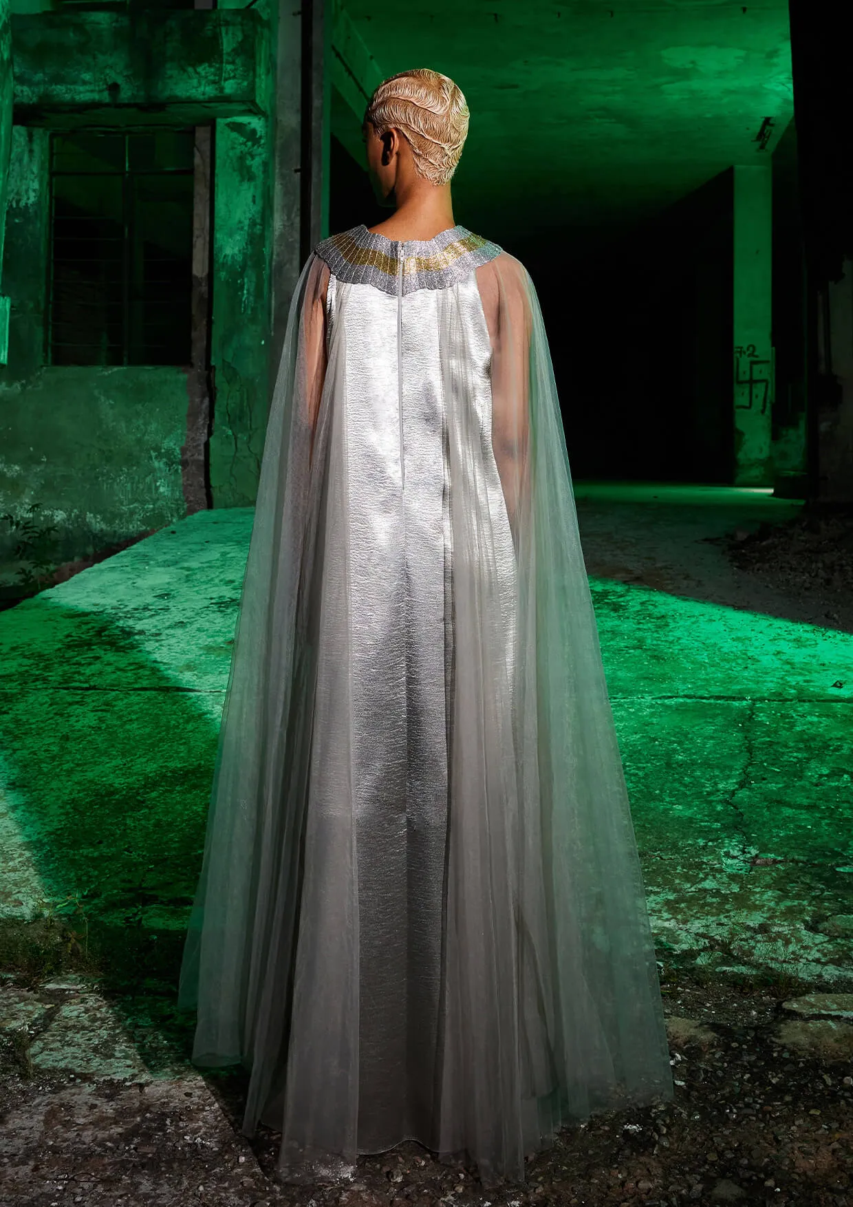 Open Sleeve Satin Maxi Kaftan Dress