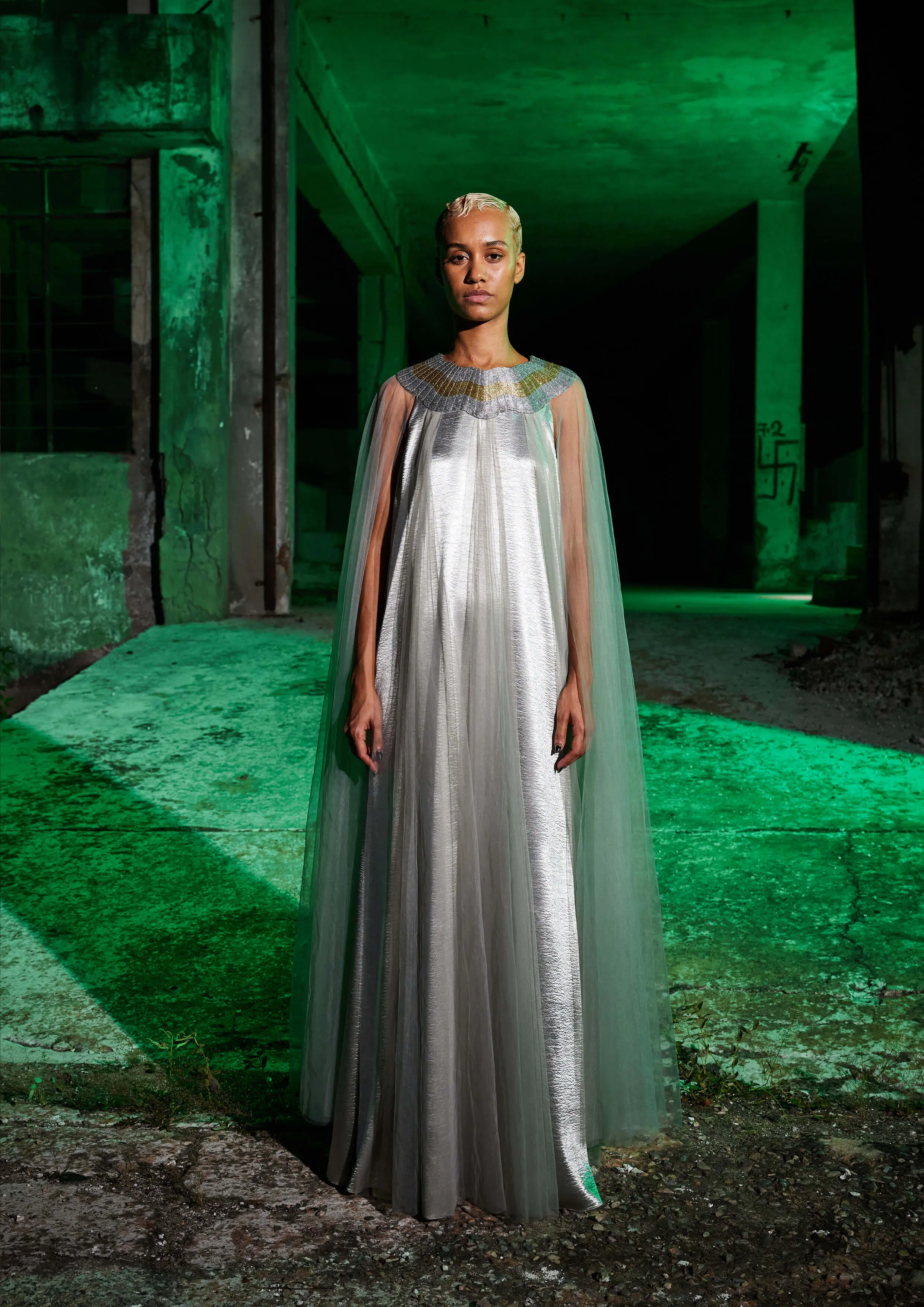 Open Sleeve Satin Maxi Kaftan Dress