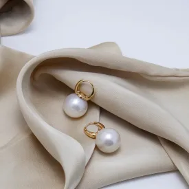 Round Hoop Freshwater Pearl 9.0-10.0mm Earrings Sterling Silver