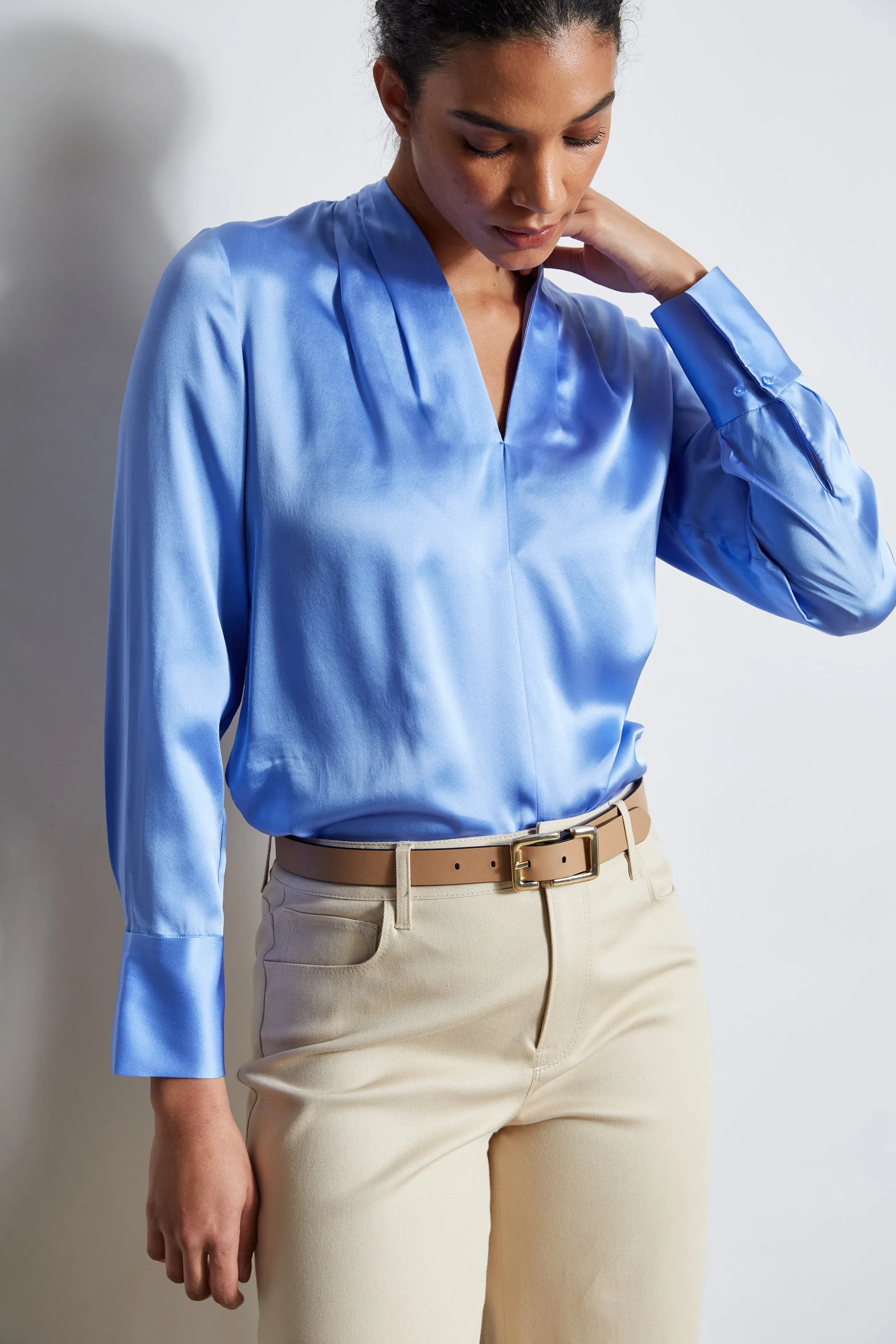 Silk Satin Contour Neck Shirt