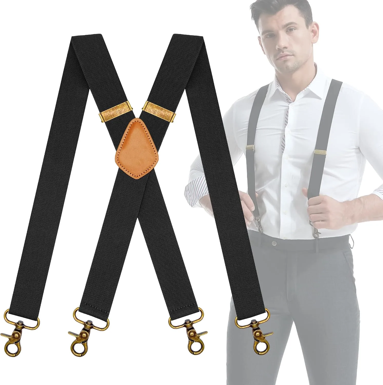 Snap Hook Suspenders for Men for Belt Loop Retro Suspenders Adjustable