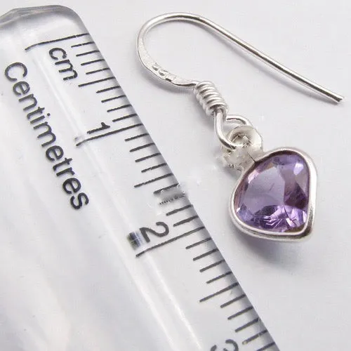 Solid Silver Amethyst Mini Reverse Tear-Drop Drop Earrings