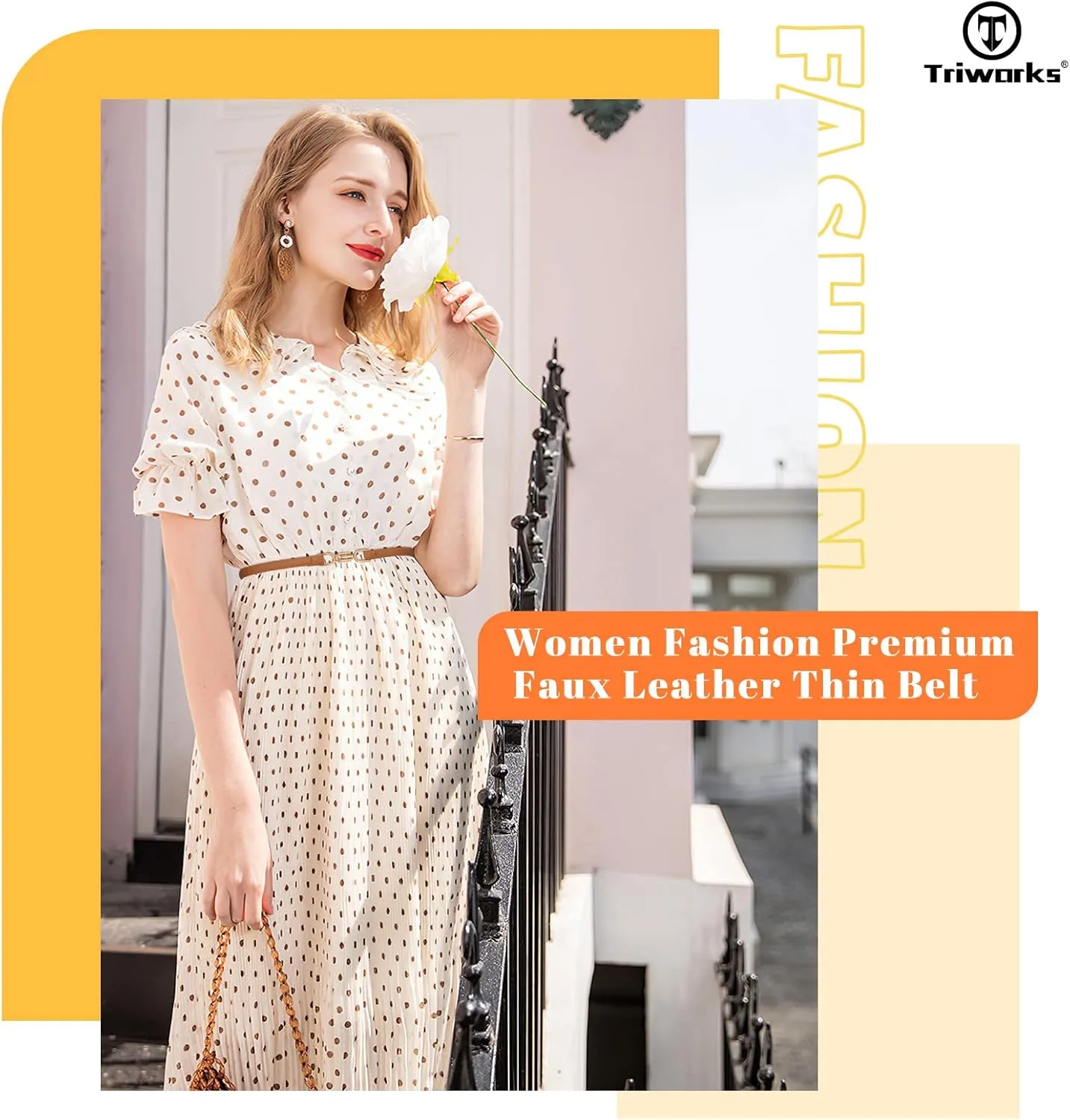 Women Skinny Leather Belts 3 Pack Ladies Adjustable Thin Waist Belts with Gold Buckle for Dresses