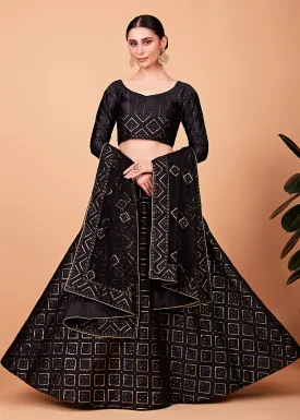 Wondrous Black Multi Thread & Sequins Cocktail Party Lehenga